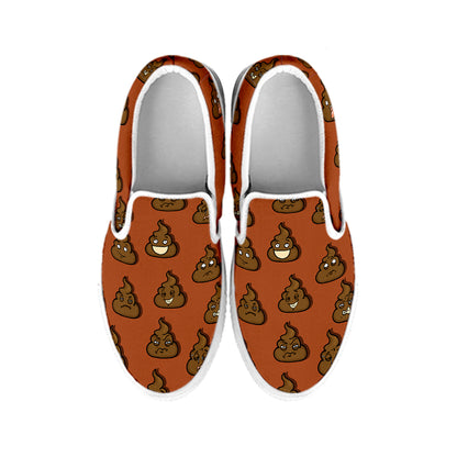Poop Emoticons Pattern Print White Slip On Shoes