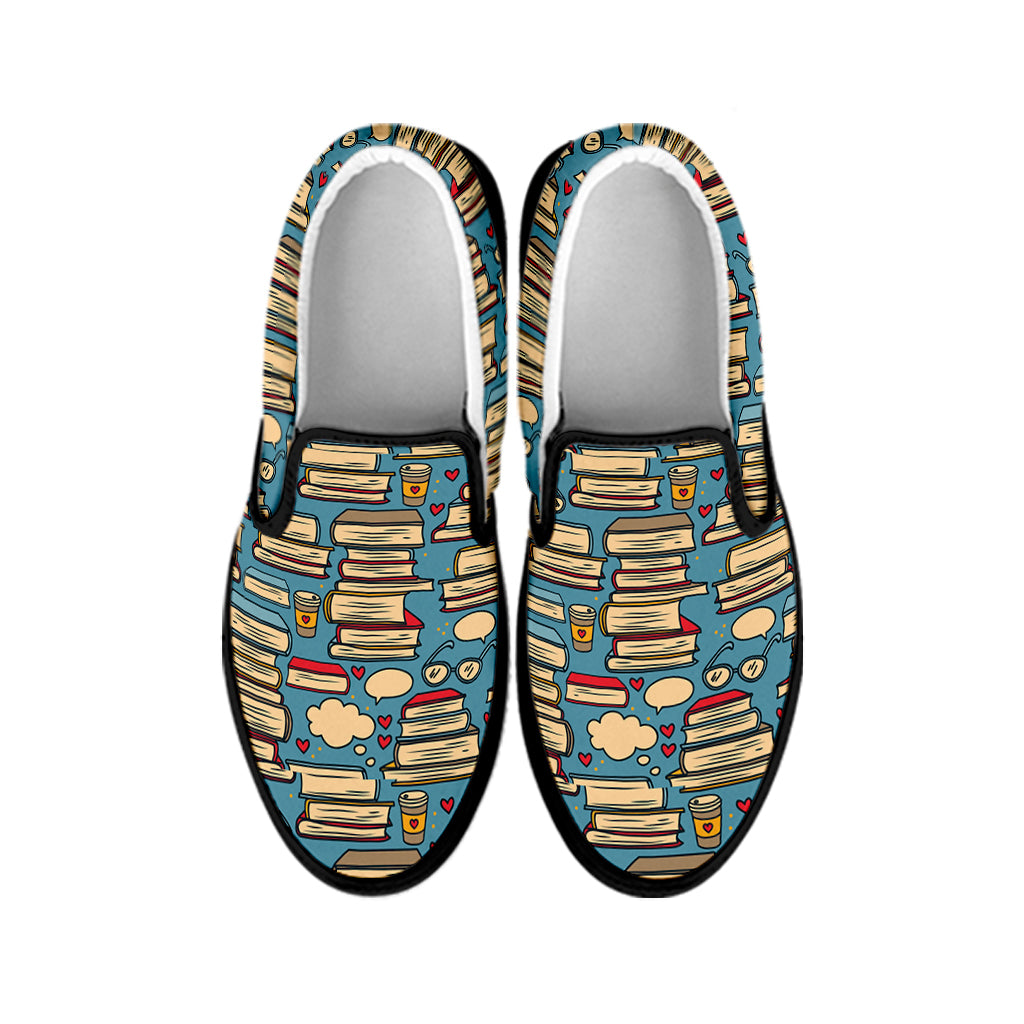 Pop Art Books Pattern Print Black Slip On Shoes