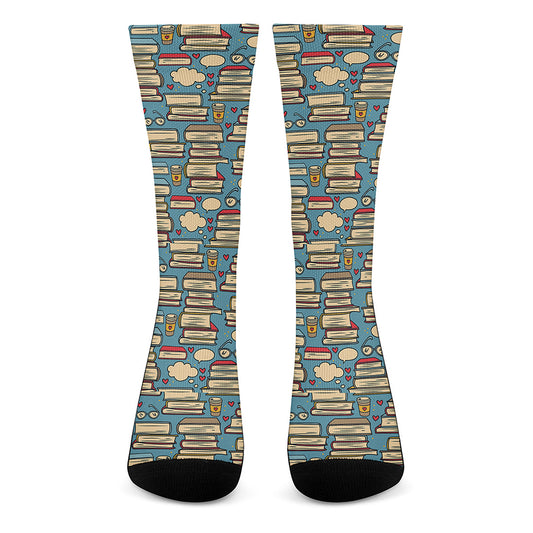 Pop Art Books Pattern Print Crew Socks