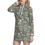 Pop Art Books Pattern Print Hoodie Dress
