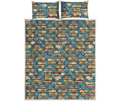 Pop Art Books Pattern Print Quilt Bed Set