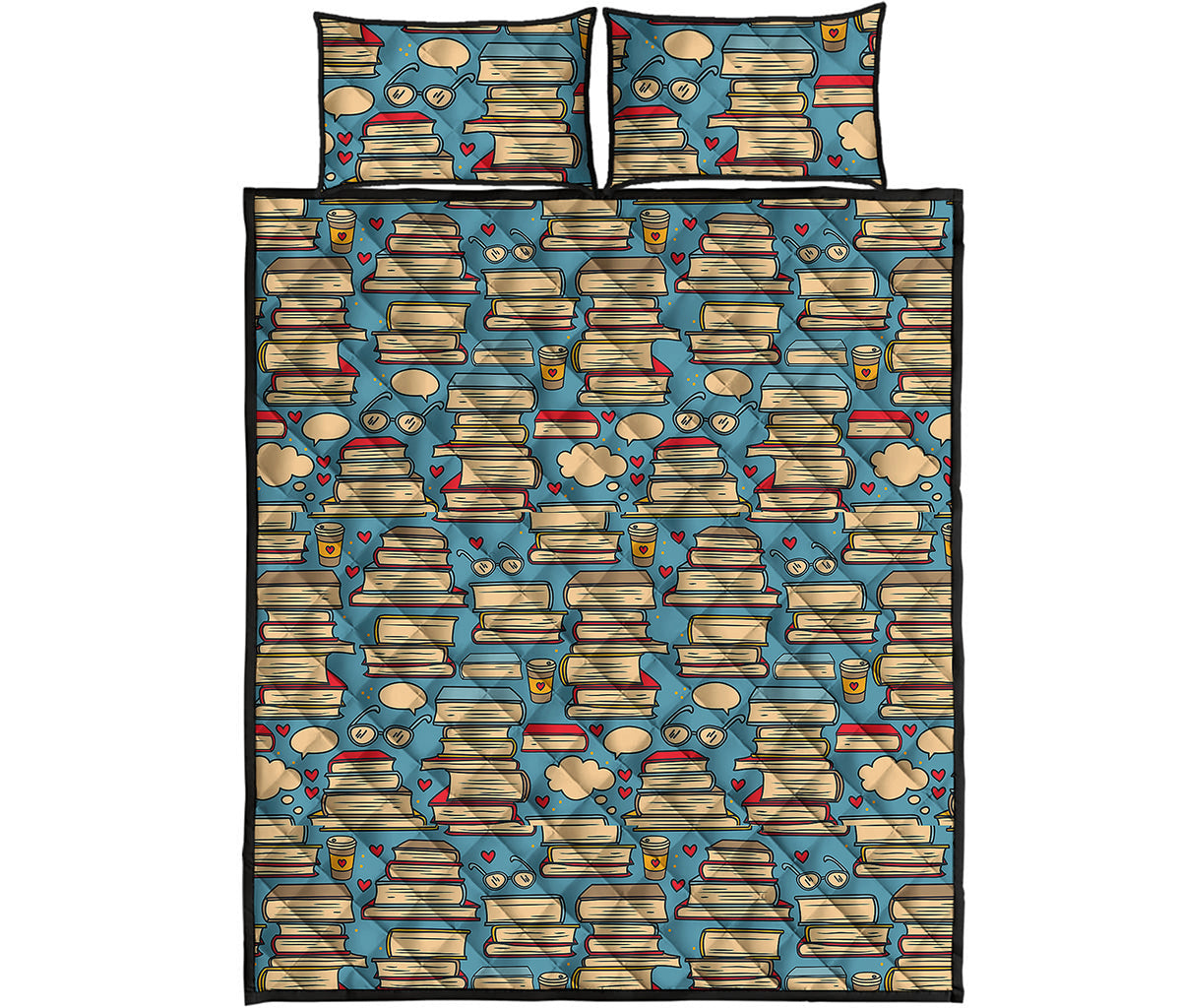 Pop Art Books Pattern Print Quilt Bed Set