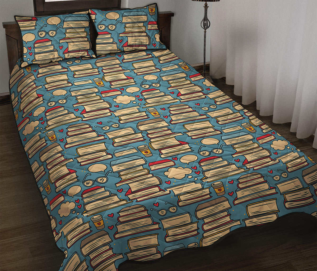 Pop Art Books Pattern Print Quilt Bed Set