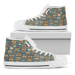 Pop Art Books Pattern Print White High Top Shoes