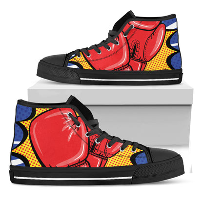Pop Art Boxing Gloves Print Black High Top Shoes