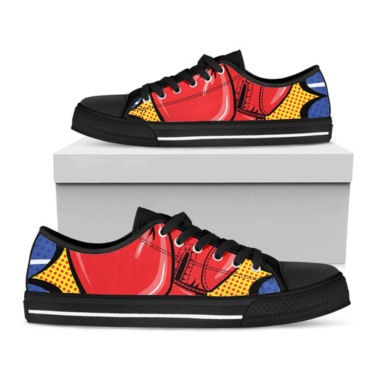 Pop Art Boxing Gloves Print Black Low Top Shoes 