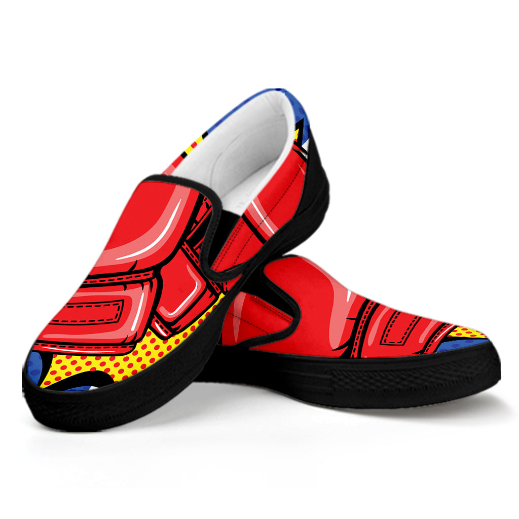 Pop Art Boxing Gloves Print Black Slip On Shoes
