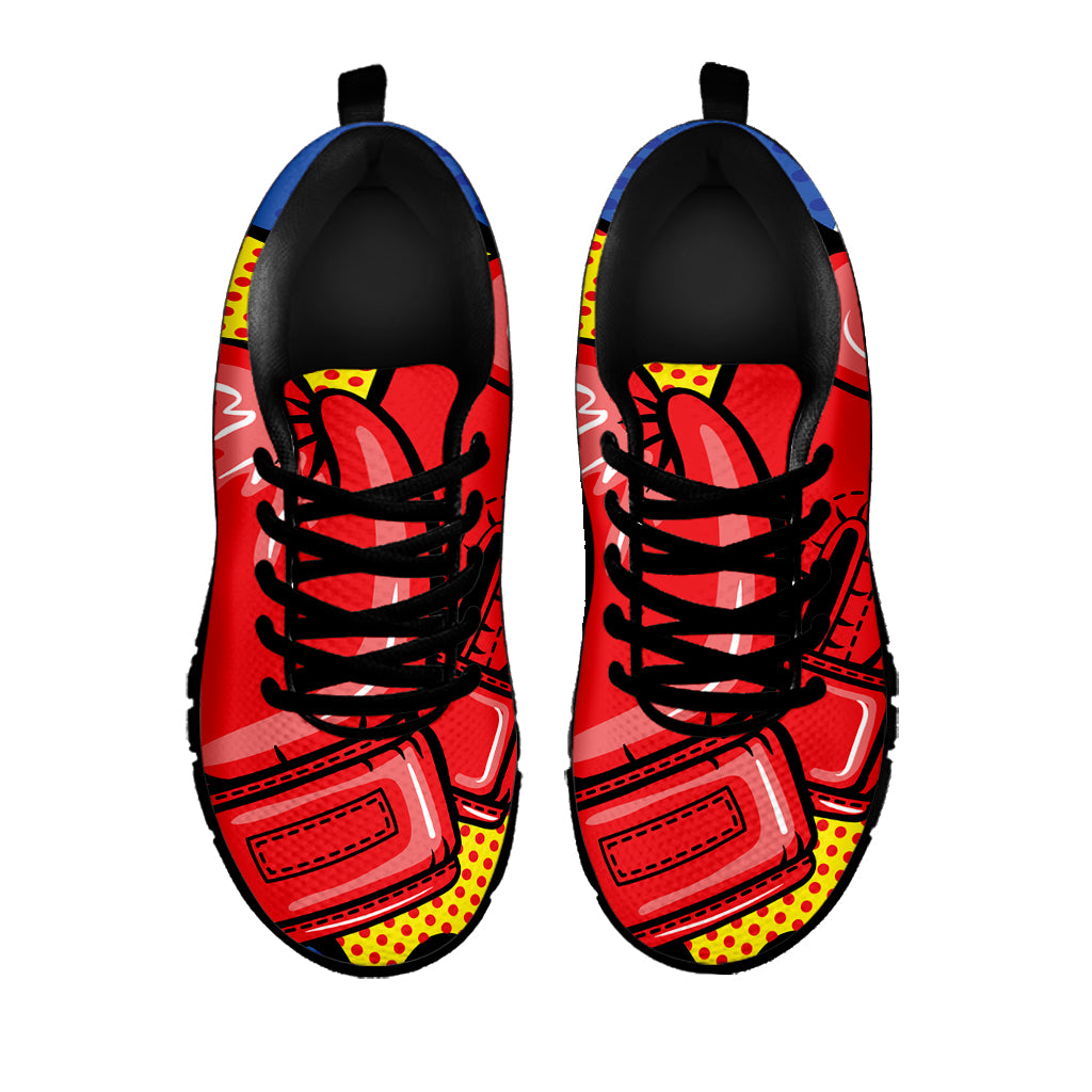 Pop Art Boxing Gloves Print Black Sneakers