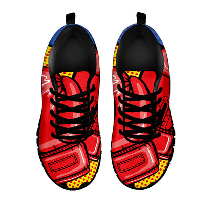 Pop Art Boxing Gloves Print Black Sneakers