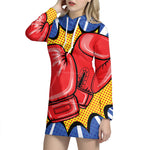 Pop Art Boxing Gloves Print Pullover Hoodie Dress