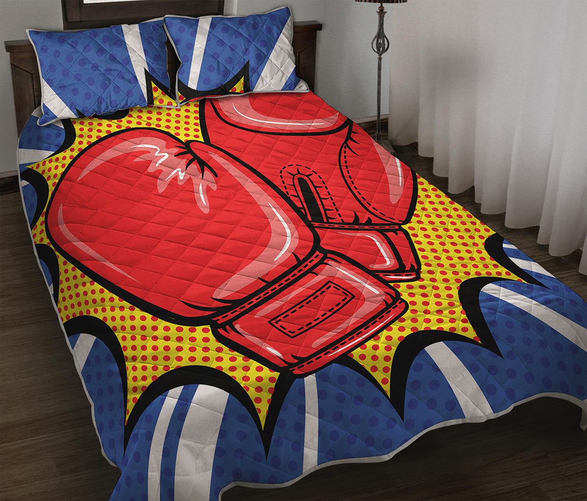 Pop Art Boxing Gloves Print Quilt Bed Set