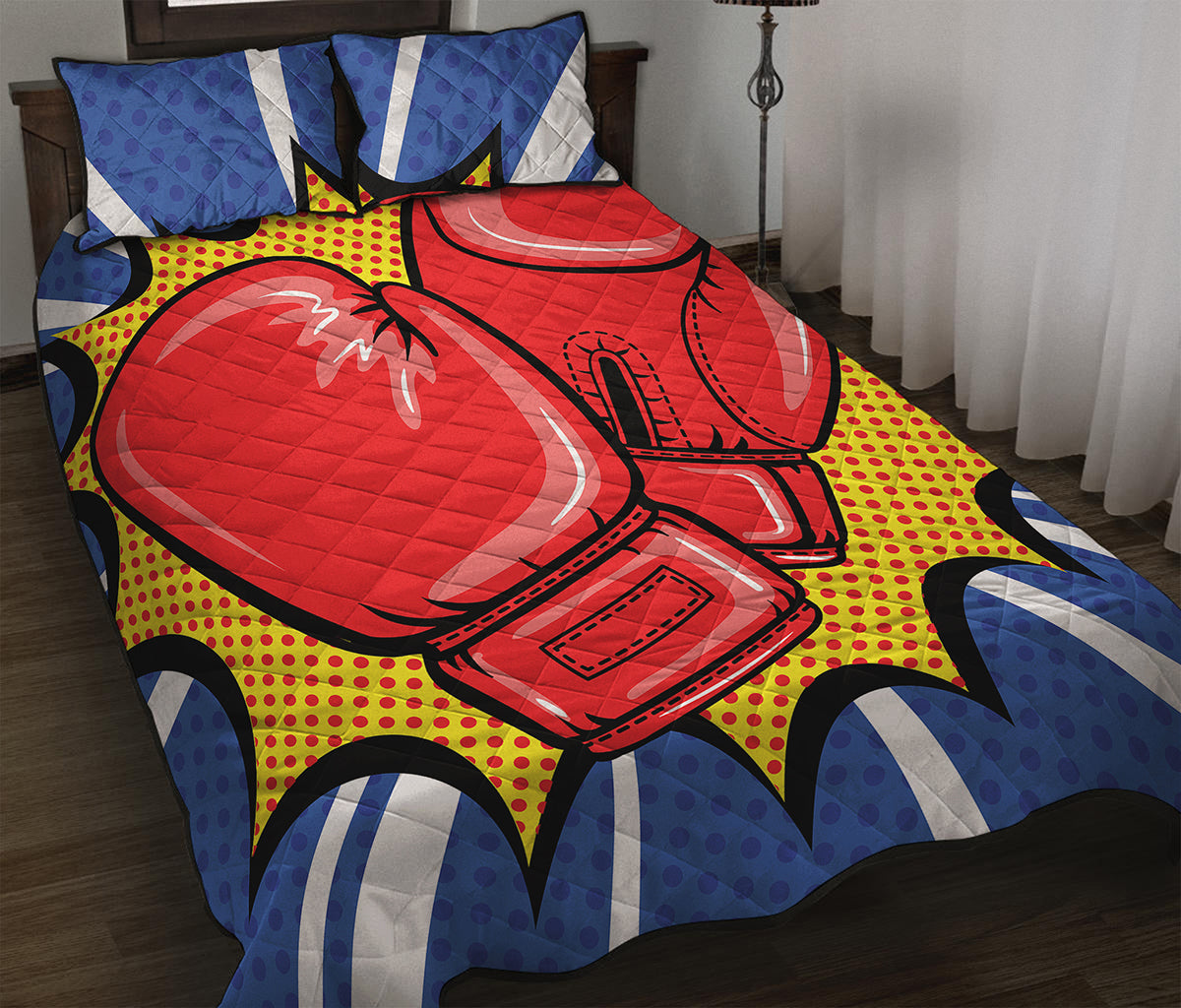 Pop Art Boxing Gloves Print Quilt Bed Set
