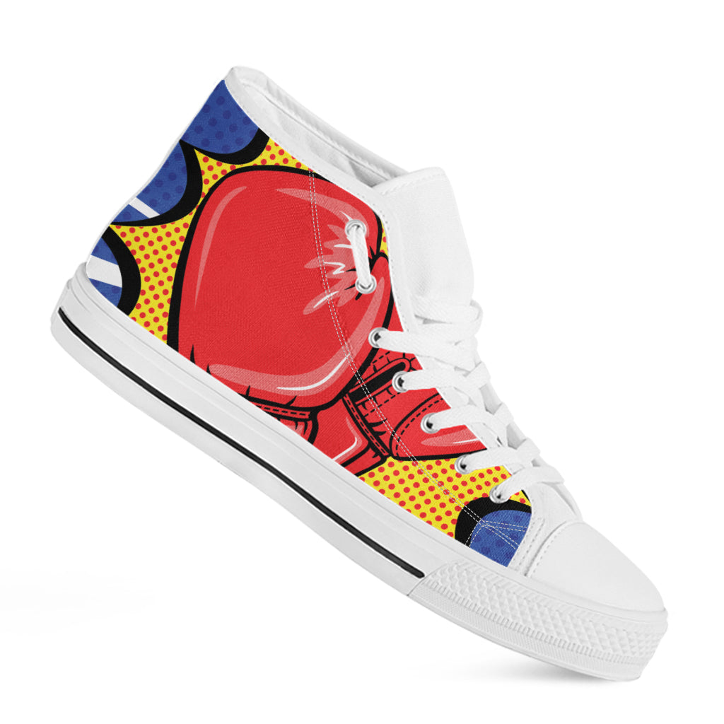 Pop Art Boxing Gloves Print White High Top Shoes