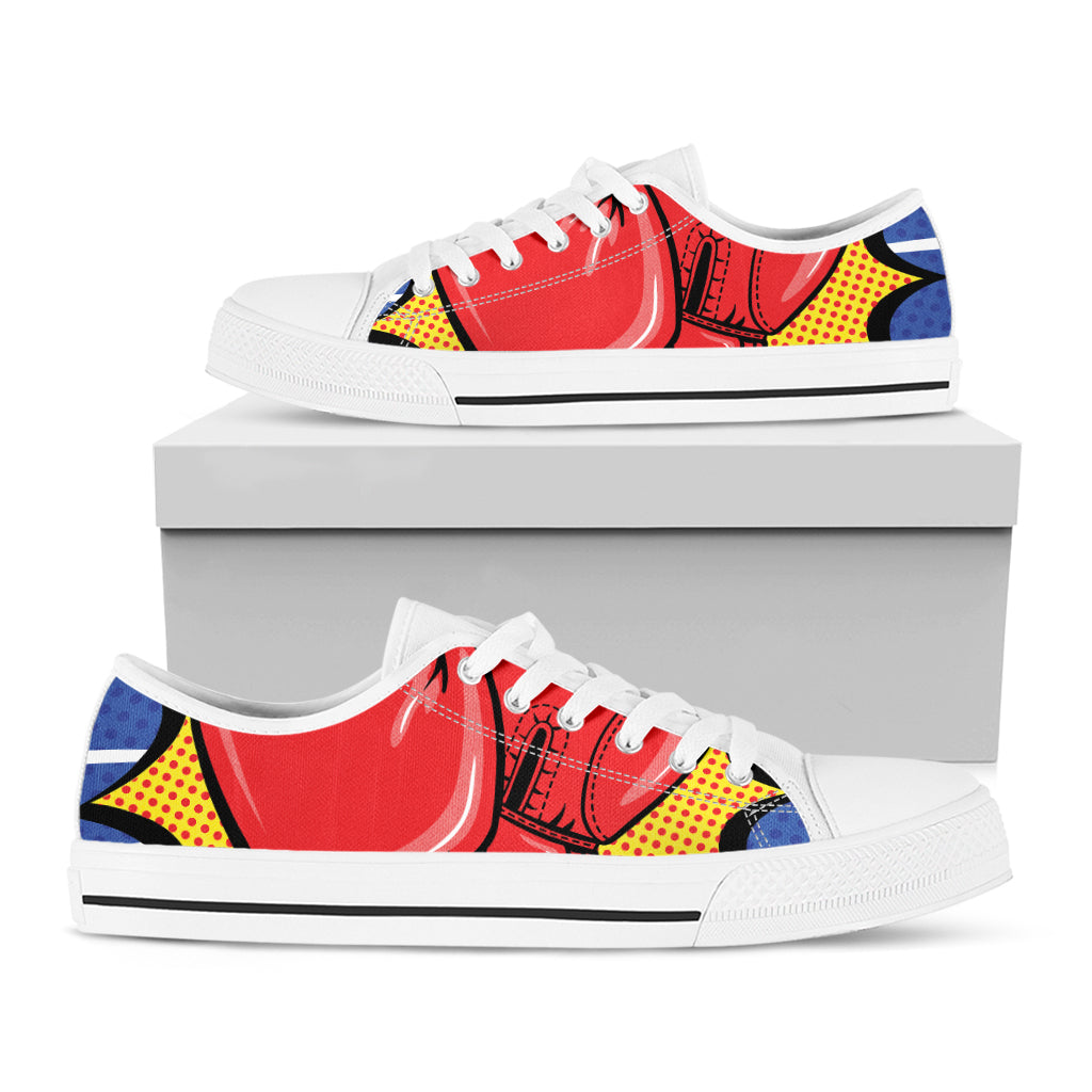 Pop Art Boxing Gloves Print White Low Top Shoes