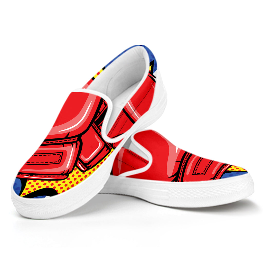 Pop Art Boxing Gloves Print White Slip On Shoes