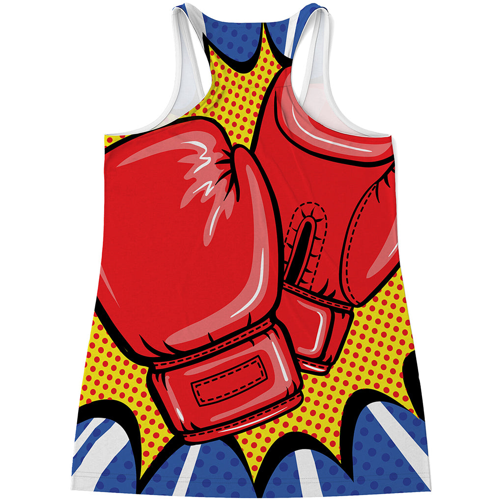 Pop Art Boxing Gloves Print Women's Racerback Tank Top