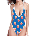 Popcorn Box Pattern Print One Piece High Cut Swimsuit