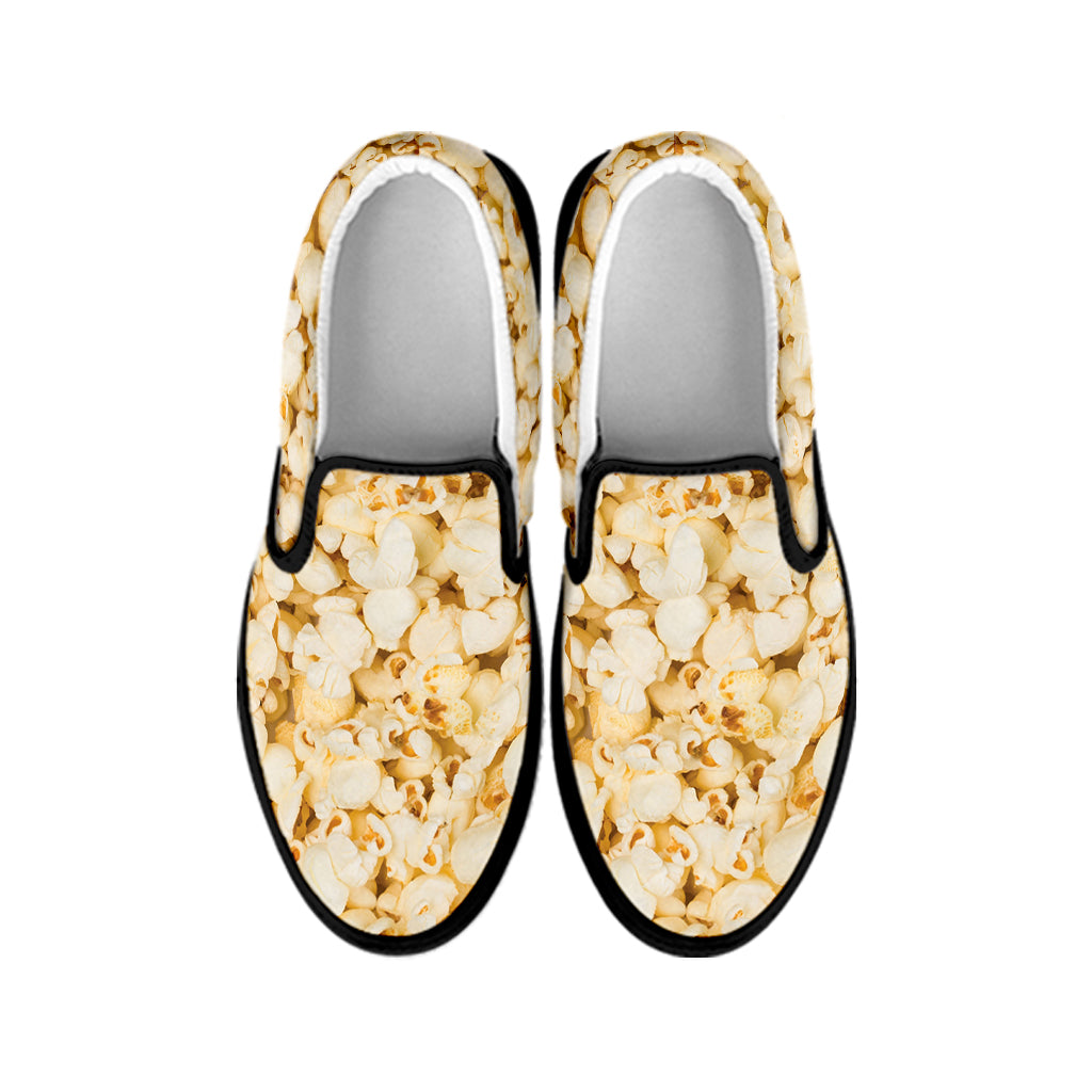 Popcorn Print Black Slip On Shoes