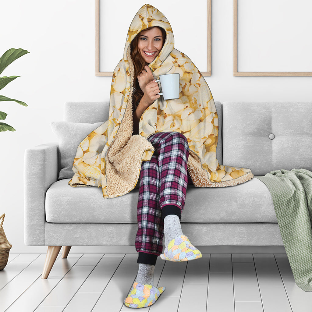 Popcorn Print Hooded Blanket