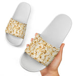 Popcorn Print White Slide Sandals
