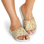 Popcorn Print White Slide Sandals