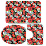 Poppy And Chamomile Pattern Print 3 Piece Bath Mat Set