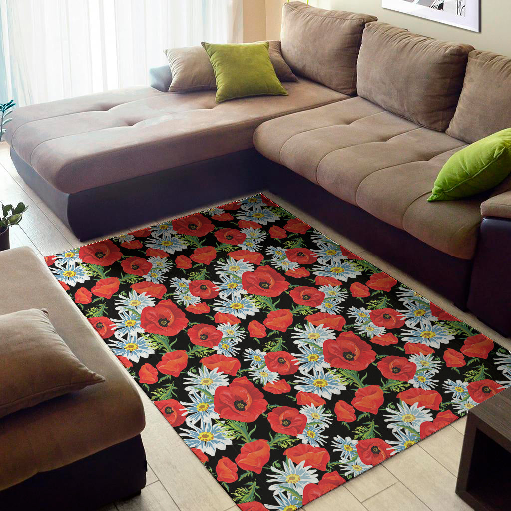 Poppy And Chamomile Pattern Print Area Rug