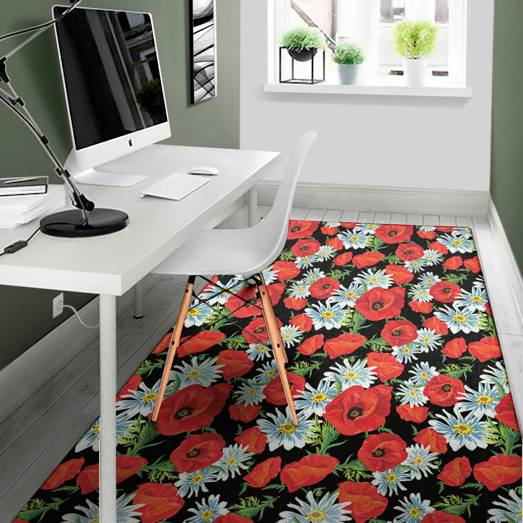 Poppy And Chamomile Pattern Print Area Rug