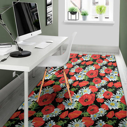 Poppy And Chamomile Pattern Print Area Rug