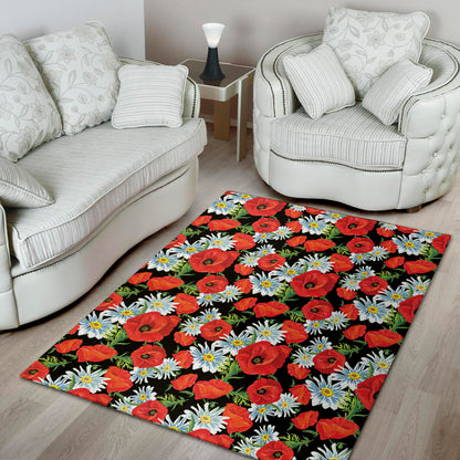 Poppy And Chamomile Pattern Print Area Rug