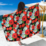 Poppy And Chamomile Pattern Print Beach Sarong Wrap