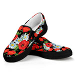 Poppy And Chamomile Pattern Print Black Slip On Shoes