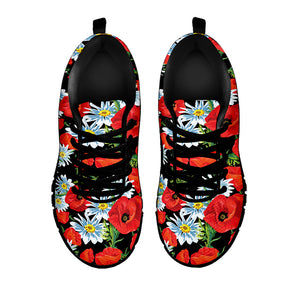 Poppy And Chamomile Pattern Print Black Sneakers