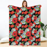 Poppy And Chamomile Pattern Print Blanket