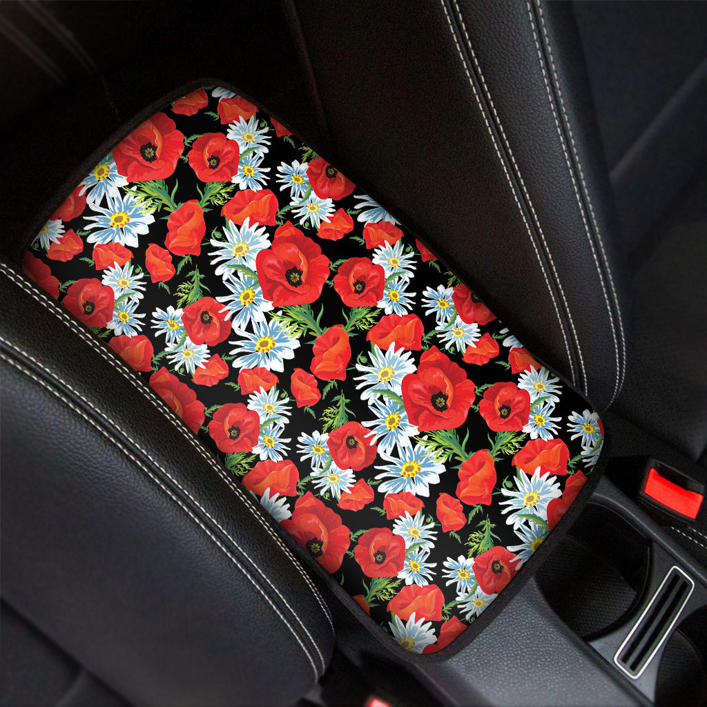 Poppy And Chamomile Pattern Print Car Center Console Cover