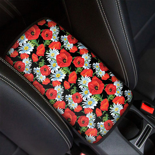 Poppy And Chamomile Pattern Print Car Center Console Cover