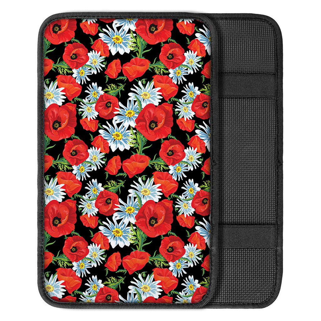 Poppy And Chamomile Pattern Print Car Center Console Cover