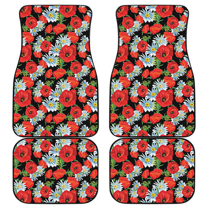 Poppy And Chamomile Pattern Print Front and Back Car Floor Mats