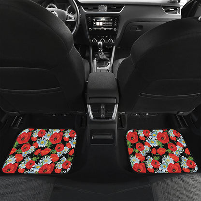 Poppy And Chamomile Pattern Print Front and Back Car Floor Mats