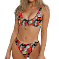 Poppy And Chamomile Pattern Print Front Bow Tie Bikini