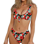 Poppy And Chamomile Pattern Print Front Bow Tie Bikini