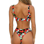 Poppy And Chamomile Pattern Print Front Bow Tie Bikini