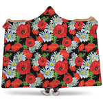 Poppy And Chamomile Pattern Print Hooded Blanket