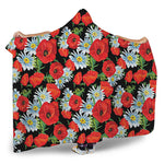 Poppy And Chamomile Pattern Print Hooded Blanket