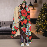 Poppy And Chamomile Pattern Print Hooded Blanket