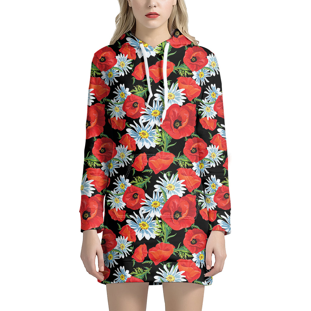 Poppy And Chamomile Pattern Print Hoodie Dress