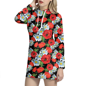 Poppy And Chamomile Pattern Print Hoodie Dress