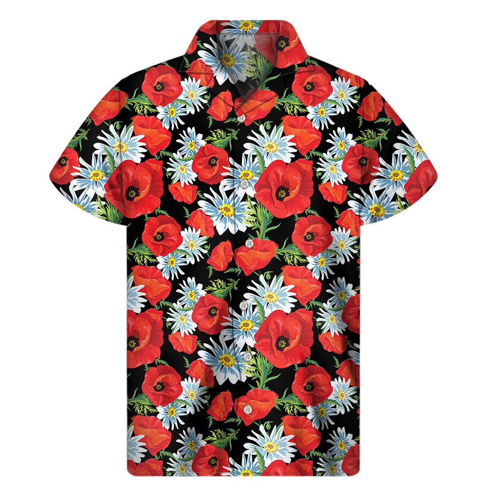 Poppy And Chamomile Pattern Print Men's Short Sleeve Shirt