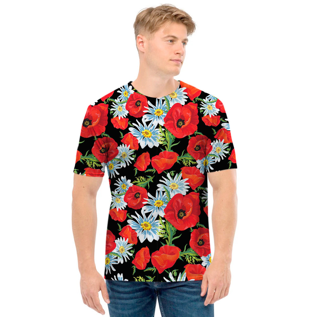 Poppy And Chamomile Pattern Print Men's T-Shirt