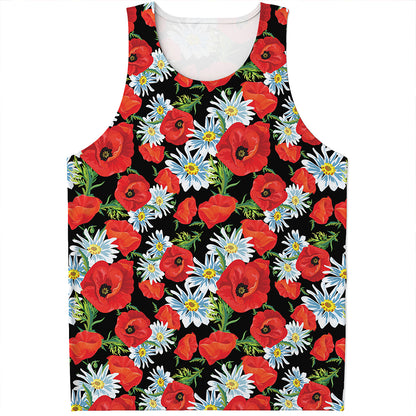 Poppy And Chamomile Pattern Print Men's Tank Top